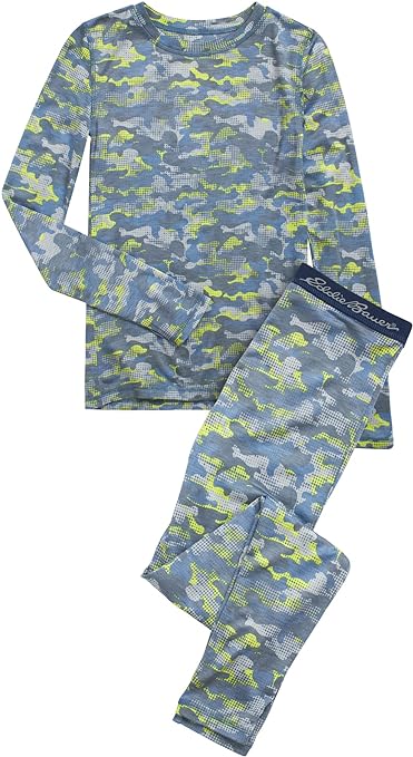 Eddie Bauer Boys and Girls Thermal Underwear Set - 2 Piece Performance Base Layer Long Sleeve T-Shirt Top and Bottom (5-16)