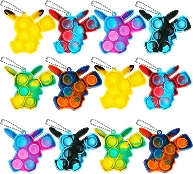 ELYAN 12Pcs Mini Push pop Bubble Sensory Fidget Toys, Mini pop Toys pop Keychain, Mini pop Anti-Anxiety Silicone Squeeze Stress Relief Toy, Relief Gifts for Kids, Students, Childs, etc (BKQ)