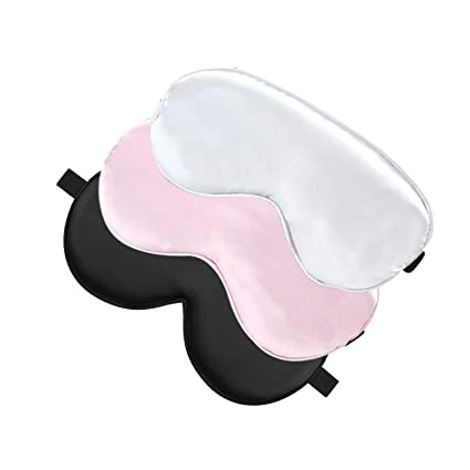 Silk Sleep Mask Eye mask for Sleeping-Soft Sleeping Mask Adjustable Blindfold Eyeshade for Men Women and Kids,Comfortable Eye Cover for Travel Nap Shift Work (3pcs(Black Silver Gray Pink))