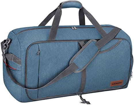 Canway 65L Travel Duffel Bag, Foldable Weekender Bag with Shoes Compartment for Men Women Water-proof & Tear Resistant (SkyBlue, 65L)