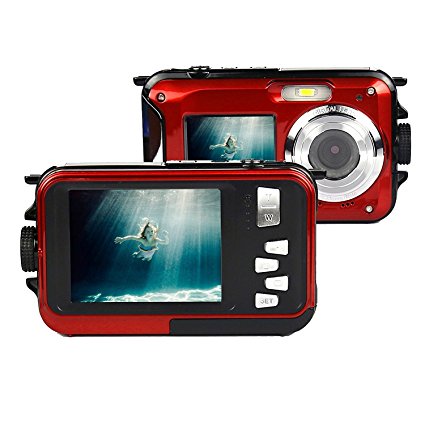 KINGEAR KG0008 Double Screens Waterproof Digital Camera 2.7-Inch Front LCD with 2.7inch Camera--Red