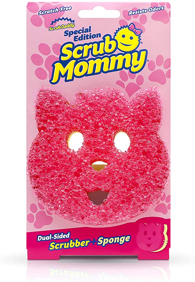 Scrub Daddy Dual-Sided Sponge and Scrubber - Scrub Mommy Special Edition Cat Shape - Scratch Free, Odor Resistant, Multi-Surface, Soft in Warm Water, Firm in Cold, FlexTexture, Dishwasher Safe - 1 ct