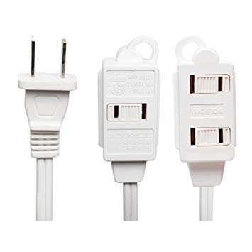 KMC 3-Outlet Power Extension Cord with Tamper Guard, White, 12 Feet (40302-1612A)