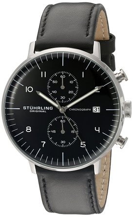 Stuhrling Original Men's 'Monaco' Quartz Chronograph Date Stainless Steel and Leather Dress Watch, 803.01,Black