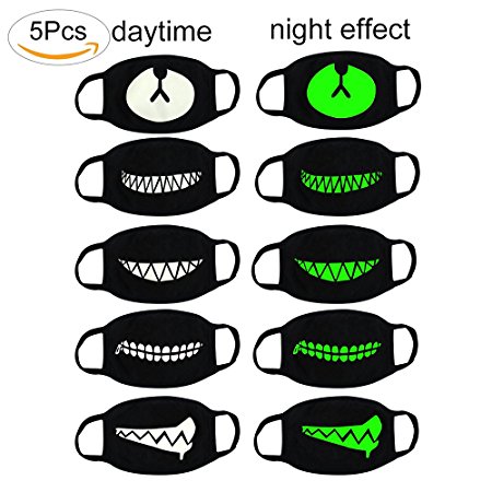 Fomei Top Quality 5 Pack Cool Luminous Unisex Cotton Blend Anti Dust Face Mouth Mask Black for Man Woman