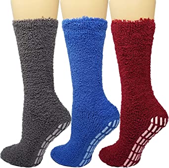 Debra Weitzner Non skid Hospital Socks For Women Men Cozy Fuzzy Socks 3 Pairs