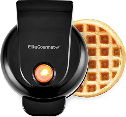 Elite Gourmet EWM013B Electric Nonstick Mini Waffle Maker, Belgian Waffles, Compact Design, Hash Browns, Keto, Snacks, Sandwich, Eggs, Easy to Clean, Black