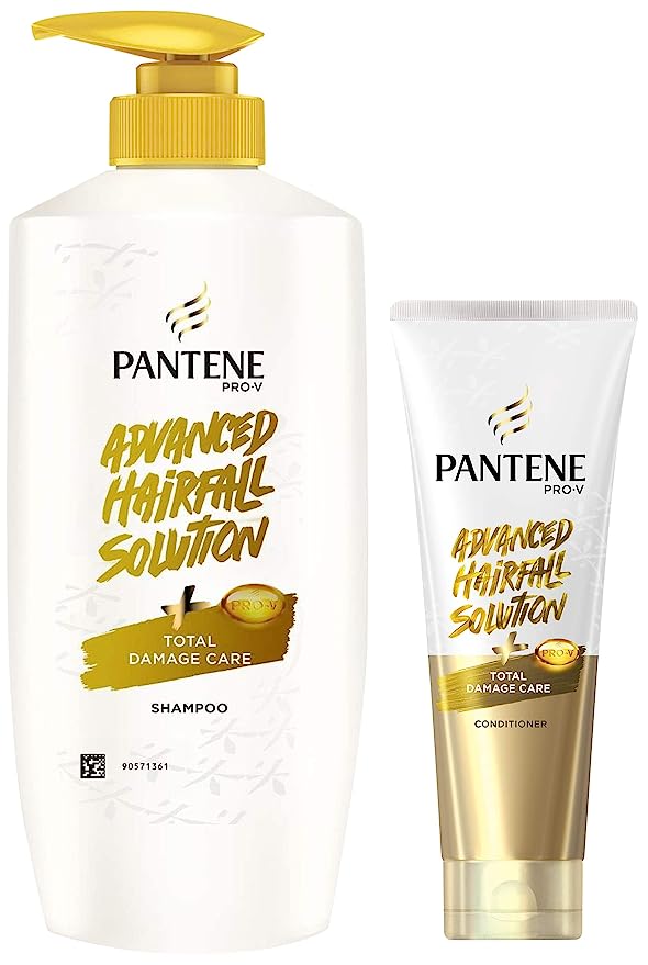 Pantene Advanced Hairfall Solution, Total Damage Care Shampoo, Pack of 1, 650ML, Gold & Pantene Advanced Hair Fall Solution Total Damage Care Conditioner, 200 ml