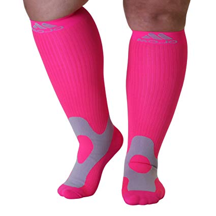 Mojo Coolmax Recovery & Enhancement Sports Compression Knee Highs - Size: 5X-Large, Color:Hot Pink Compression Sports Socks - Unisex