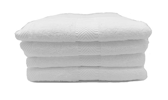 robesale Terry Cotton Bath Towels, White, Set of 4
