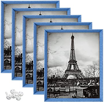 upsimples 8x10 Picture Frames with High Definition Glass,Rustic Photo Frames for Wall or Tabletop Display,Set of 5,Blue