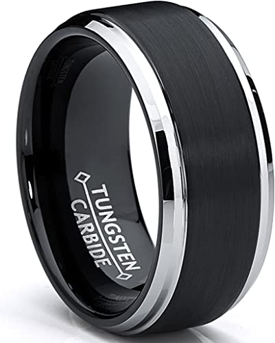 Metal Masters Co. 9MM Black Two Tone Tungsten Carbide Men's Brushed Wedding Band Ring, Comfort Fit Sizes 8 to 13