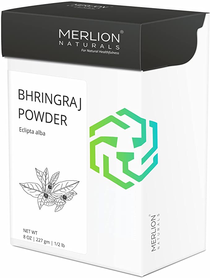 Organic Bhringraj Powder by Merlion Naturals | Eclipta alba / False Daisy | 227gm/ 8 OZ / 1/2lb | USDA NOP Certified 100% Organic