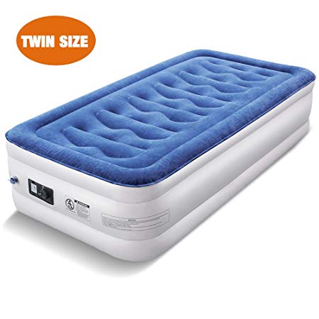 ALCLAP Upgraded Air Mattress Twin Size, Elevated Blow Up Airbed Inflatable Mattress No Leakage Guest Bed with Comfort Coil Built-in Electric Pump & Storage Bag, Bed High 18”with 2-Year Guarantee