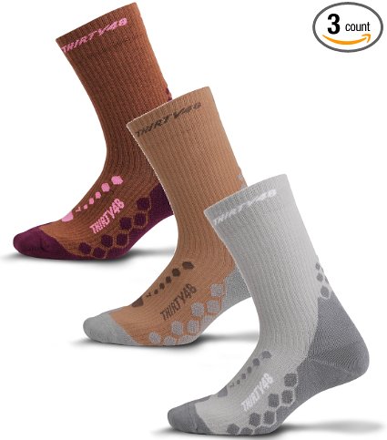 Light Hiking Socks by Thirty48 - HKL Series, Thermal Crew Socks; Breathable Moisture Wicking Material; Vegan Wool; Cushioned to Minimize Friction and Soothe Aching Muscles; Great for Hiking, Trekking, Mountain Climbing, Winter, Outdoor, Work Boots, Camping, Travel; Money Back Guarantee