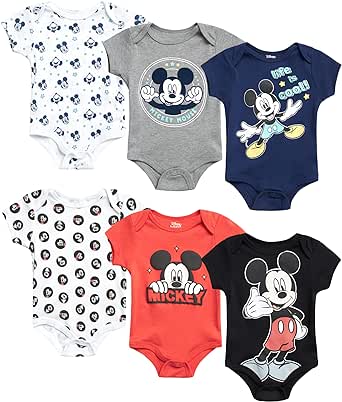 Disney Baby Boys 6 Pack Bodysuit -Mickey Mouse & Friends, Lion King, Winnie the Pooh Bear (Newborn/Infant)