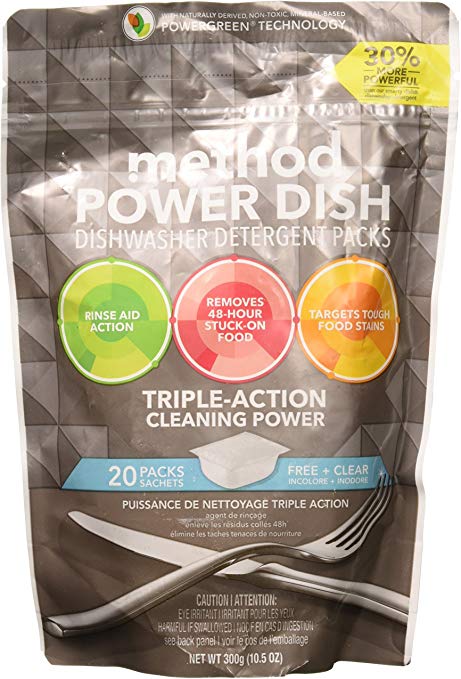 Method - Power Dish Dishwasher Detergent Packs Triple Action Cleaning Power Free, 20 Count (Pack of 1)