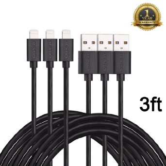 [Apple MFi Certified] Sundix 3Pack 3FT Extended Extra-long Lightning to USB Cable 8 pin to USB Sync Cable & Charger, Compatible with iPhone 6/6 Plus, 6s/6s Plus, iPad & iPod Models(Black)