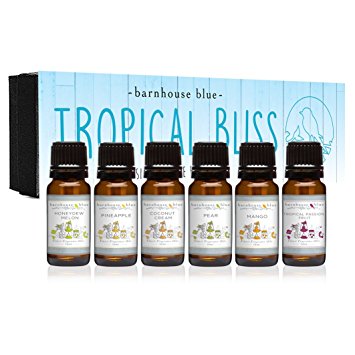 Premium Fragrance Oils - Tropical Bliss - Gift Set 6/10ml Bottles - Coconut Cream, Honeydew Melon, Mango, Pear, Pineapple, Tropical Passionfruit by Barnhouse Blue