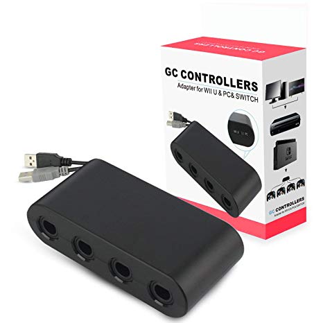 Gamecube Controller Adapter,BRIGHTSHOW Super Smash Bros Wii U Gamecube Adapter NGC Controller for Nintendo Switch and PC USB. No Driver Need. 4 Port Black Gamecube Adapter(Updated Version)