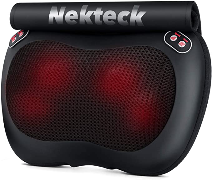 Nekteck Shiatsu Back and Neck Massager, Deep Tissue Kneading Massge Pillow with Soothing Heat for Shoulders, Lower Back, Calf, Feet, Use at Home, Office and Car