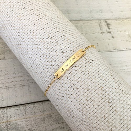 Same Day Shipping Til 3 p.m EST,Engraved Special Date Bar Bracelet#3 - Custom Bracelet, Personalized Jewelry, Roman Numerals, Gold/Silver plated, Wedding/Bridesmaid gift