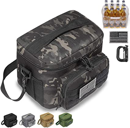 DBTAC Tactical Lunch Bag, Large Insulated Lunch Box for Men Women Adult | Durable School Lunch Pail for Kids | Leakproof Lunch Cooler Tote for Work Office Travel | Soft Easy-Clean Liner x2, Black Camo