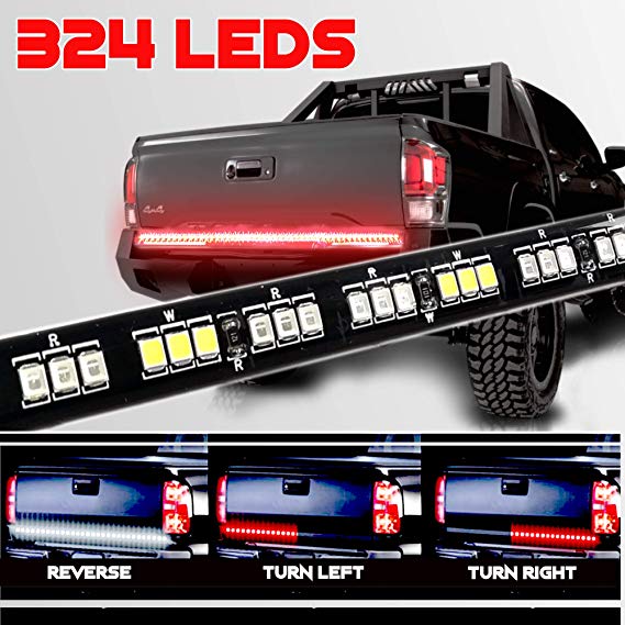 Stop-Alert New 60" 324 Tailgate Light Bar MEGA Led Strips - Solid Beam 468 Lumens Multi-Function Day Running, Reverse, Brake w/Turn Signal for RV Trailer SUV Ram Ford Weatherproof No Drill!