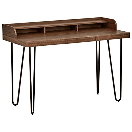 Rivet Modern Wood and Metal Hairpin Desk, 47.2" W, Walnut