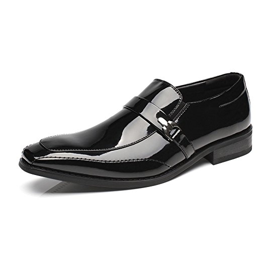 Faranzi Patent Leather Tuxedo Strap and Buckle Slip-on Loafer Oxford Shoes for Men Dress Shoes Zapatos de Hombre Comfortable Classic Modern Formal Business Shoes