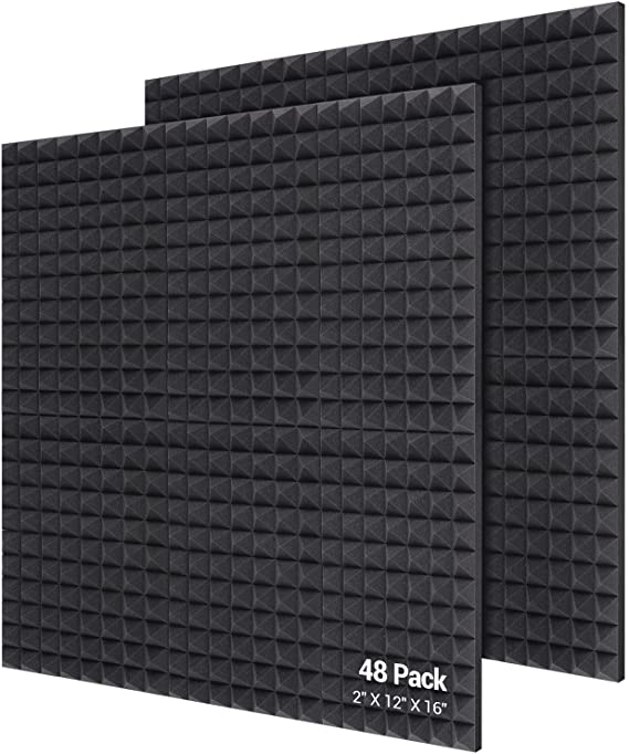 Acoustic Foam Panels 48-Pack 2" X 12" X 16", Ohuhu Uncompressed Pyramid 2 Inch Thick Sound Absorbing Dampening Wall Foam Acoustic Treatment