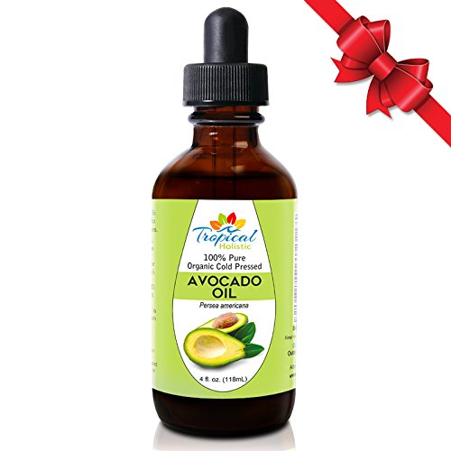 100% Organic Cold Pressed Pure Avocado Oil 4 oz by Tropical Holistic - Best for Hair, Face, Skin , Food Grade