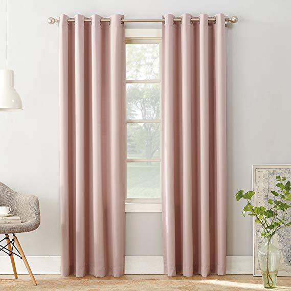 Sun Zero Barrow Energy Efficient Grommet Curtain Panel,Blush Pink,54" x 95"