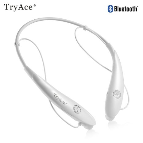 TryAce® HV-900 Wireless Music A2DP Stereo CSR Bluetooth 4.0 Headset Universal Vibration Lightweight Neckband Style Headphone Earphone for iPhone6 6S 5S 5C 5 4S Samsung S6 S6 edge S5 S4 Note 4,3,2,iPad,iPod,LG,HTC,Android Tablet and Enabled Bluetooth Devices (HV900-WHITE)