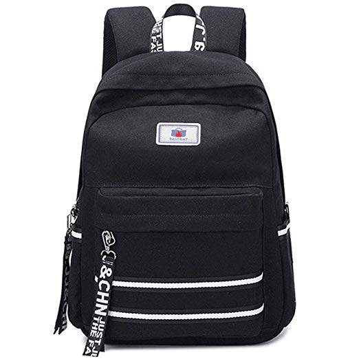 Canvas School Backpack Rucksack College Backpack For Girls & Women With Laptop Compartment Black