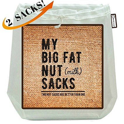 BlankIt! Concepts My Big Fat Nut (Milk) Sacks. 2-Pack (12"X12") Reusable Almond Nut Milk Bag & Strainer.