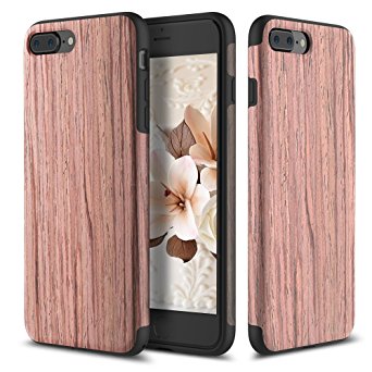 iPhone 7 Plus Case, ROCK [Grained] - Sandal Wood [Origin][Non Slip] [Built-in Magnetic Metal Plate] [Wood Tactile] [Natural Wood and TPU Rubber] [Fingerprint Free] Case For Apple iPhone 7 Plus