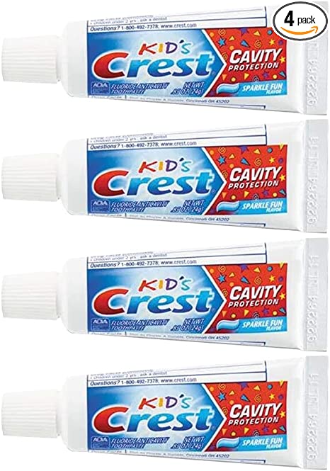 Crest Kids Cavity Protection Toothpaste, Sparkle Fun, Travel Size 0.85 oz (24g)- Pack of 4
