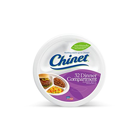 Chinet Classic White Compartment Plate, White, 10-3/8 Inch, 32 Count