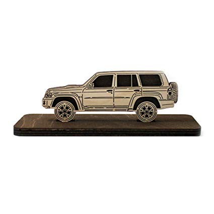 Car Wood Figurine Nissan Patrol Y61 Plywood Sideview Statuette Gift Home Office Decor