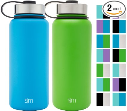 Simple Modern Summit Water Bottle 2 Pack - Two Vacuum Insulated Stainless Steel Wide Mouth Hydro Travel Mugs - Powder Coated Double-Walled Flask