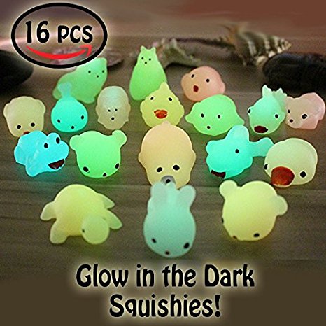 16 PCs Squishies, Glow In The Dark Squishy Toys, Kawaii Cute Soft Animal Toys, Stress Relief, Fun Animals Toys