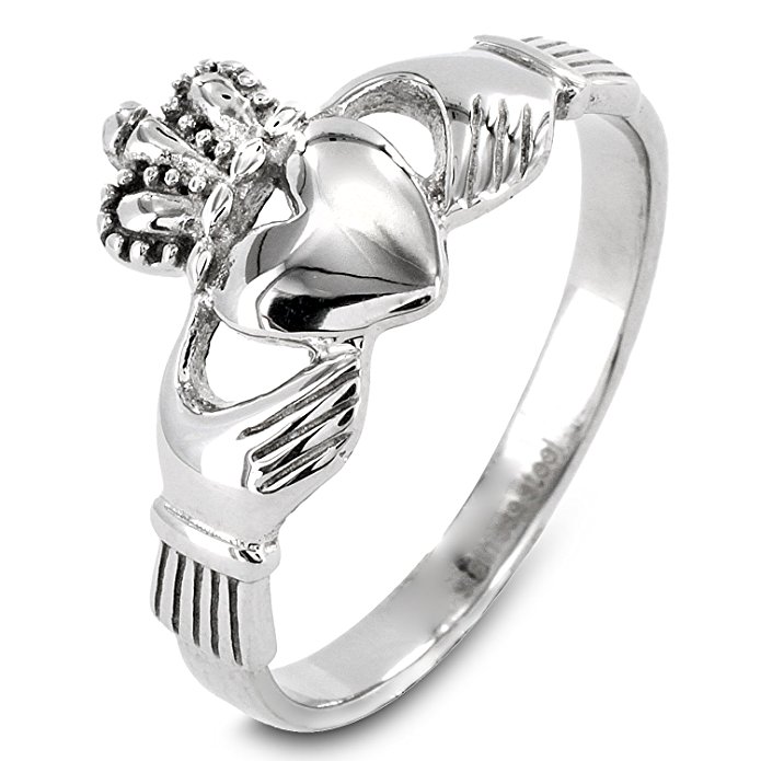 ELYA Women's Stainless steel Irish Claddagh with Celtic Knot Eternity Design Ring - Sizes 5-9