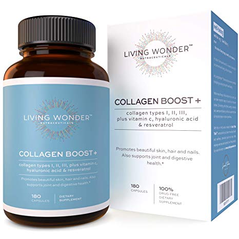 Collagen Boost Plus-Collagen Pills for Women -180 Collagen Capsules with Vitamin C,Hyaluronic Acid, Resveratrol -Multi-Collagen Type 1,2,3-Anti-Aging Supplement for Skin, Hair, Nails