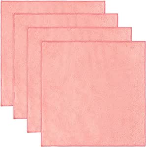 HOMEXCEL Washcloths 4 Pack, Highly Absorbent and Soft Coral Velvet Washcloth, Multi-Purpose Wash Cloths for Bathroom, Hotel, Spa, Gym, and Kitchen, 12x12 Inch, Pink