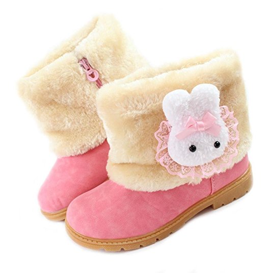 Femizee Baby Girls Infant Toddler Winter Fur Shoes Rabbit Warm Snow Boots 9-72 Months