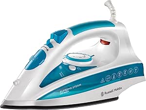 Russell Hobbs Steam Iron - Ceramic soleplate, 140g steam shot, 40g continuous steam, 300ml water tank, Vertical steam, Self-clean and Anti-drip function, 2m cord, 2600W) Supreme Steam Pro 20562