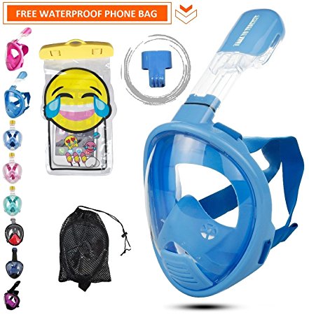 Trax To Tracks Full Face Snorkel-Dive Mask provides Anti Fog Snorkeling-This Recreation Dry Snorkel Set comes with Snorkel Bag-Free Gift GoPro Attachment- For Adults, Youth, Children