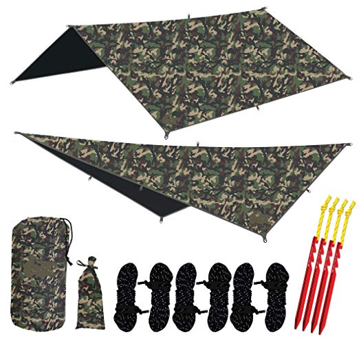 Chill Gorilla 10x10 Hammock Waterproof Rain Fly Tent Tarp 170" Centerline. Ripstop Nylon & Not Cheap Polyester Cover. Stakes Included. Survival Gear Backpacking Camping Accessories. Multiple Colors