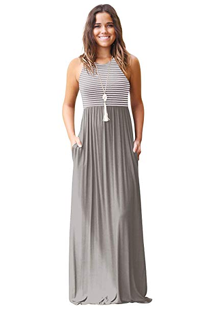 Demetory Women`s Boho Summer Empire Waist Long Flowy Beach Maxi Party Dress